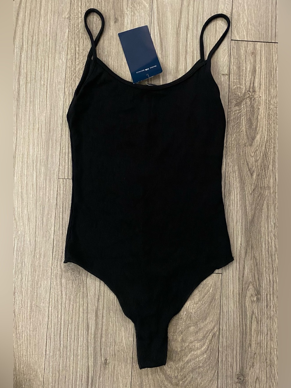Brandy Melville Black Ribbed Spaghetti Strap Bodysuit
